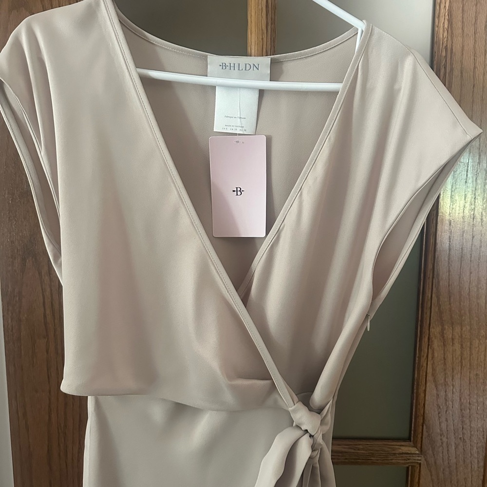 Anthropologie BHLDN Elegant Champagne Satin Charmeuse Wrap Dress